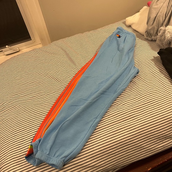AVIATOR NATION - 5 STRIPE SWEATPANTS  (joggers) SKY // NEON RAINBOW - Picture 6 of 6